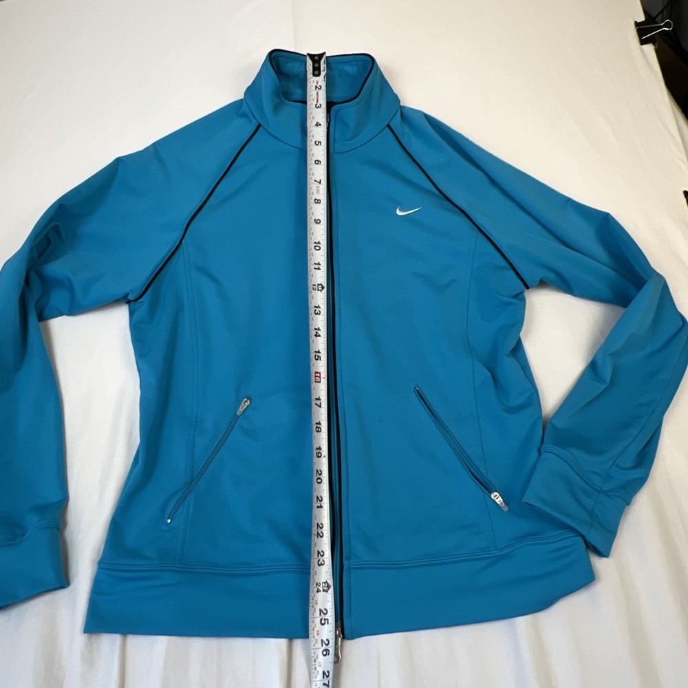 Nike Womens Track Jacket Cyan Blue Full Zip Raglan Sleeve Mock Neck Medium - Picture 7 of 9